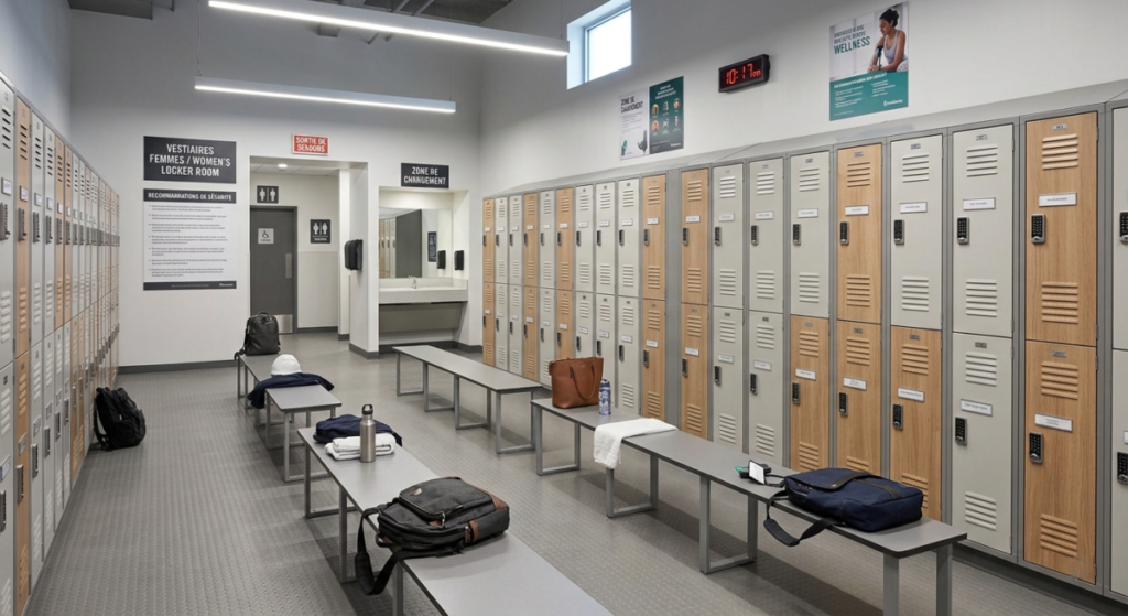 Vestiaires d'une salle de sport d'une grande enseigne